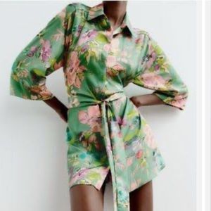 ZARA | Short Flower Patterns Tropical Patterns Casual Style A-Line dress Small